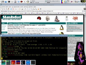 KDE desktop showing slashdot announcement of Linux 2.6.0